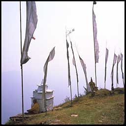 monk sitting with flags   10024 bytes